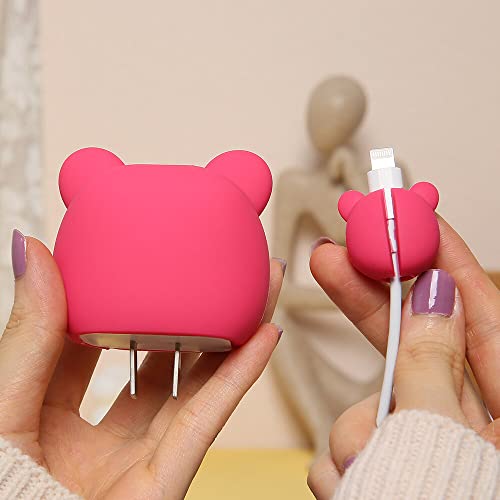 3D Cute Cartoon Series Fast Charger Protector For iPhone 18W 20W iPhone 14 13 12 11 Pro Max Fast Charging Cable charger Head Protective Cover Cable Accessory Data Cable protective Sleeve, No.01(4in1)