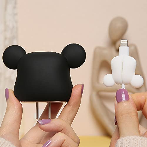 3D Cute Cartoon Series Fast Charger Protector For iPhone 18W 20W iPhone 14 13 12 11 Pro Max Fast Charging Cable charger Head Protective Cover Cable Accessory Data Cable protective Sleeve, No.01(4in1)