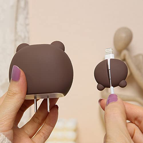 3D Cute Cartoon Series Fast Charger Protector For iPhone 18W 20W iPhone 14 13 12 11 Pro Max Fast Charging Cable charger Head Protective Cover Cable Accessory Data Cable protective Sleeve, No.01(4in1)