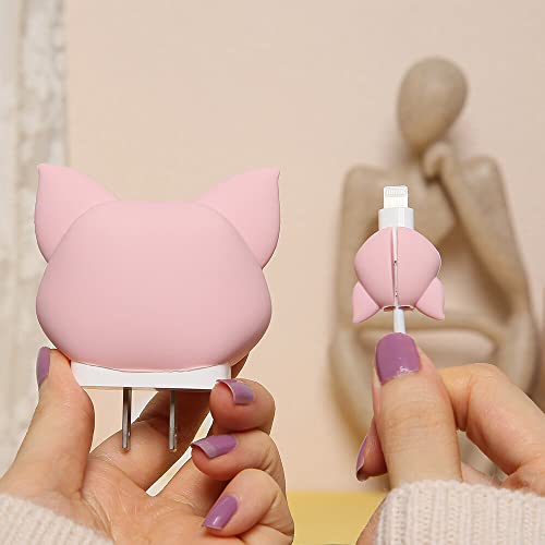 3D Cute Cartoon Series Fast Charger Protector For iPhone 18W 20W iPhone 14 13 12 11 Pro Max Fast Charging Cable charger Head Protective Cover Cable Accessory Data Cable protective Sleeve, No.01(4in1)