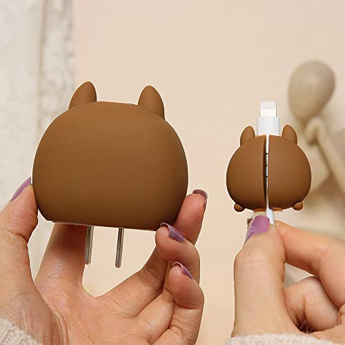 3D Cute Cartoon Series Fast Charger Protector For iPhone 18W 20W iPhone 14 13 12 11 Pro Max Fast Charging Cable charger Head Protective Cover Cable Accessory Data Cable protective Sleeve, No.01(4in1)