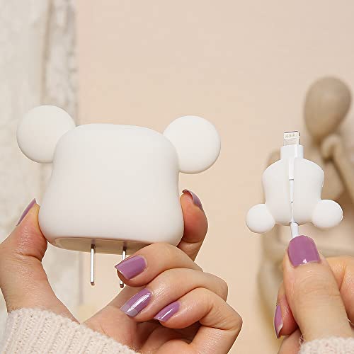 3D Cute Cartoon Series Fast Charger Protector For iPhone 18W 20W iPhone 14 13 12 11 Pro Max Fast Charging Cable charger Head Protective Cover Cable Accessory Data Cable protective Sleeve, No.01(4in1)