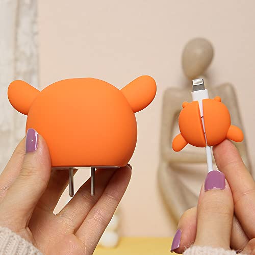 3D Cute Cartoon Series Fast Charger Protector For iPhone 18W 20W iPhone 14 13 12 11 Pro Max Fast Charging Cable charger Head Protective Cover Cable Accessory Data Cable protective Sleeve, No.01(4in1)