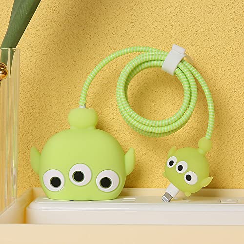 3D Cute Cartoon Series Fast Charger Protector For iPhone 18W 20W iPhone 14 13 12 11 Pro Max Fast Charging Cable charger Head Protective Cover Cable Accessory Data Cable protective Sleeve, No.01(4in1)