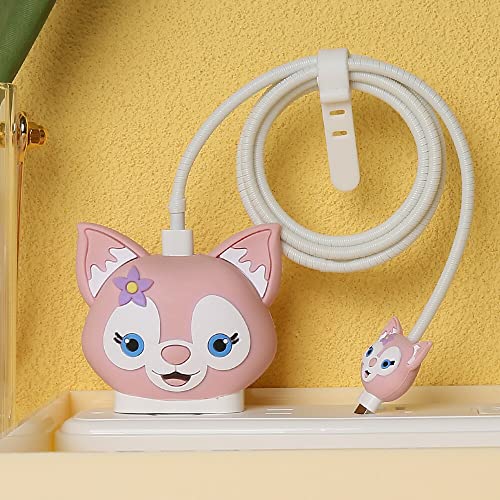 3D Cute Cartoon Series Fast Charger Protector For iPhone 18W 20W iPhone 14 13 12 11 Pro Max Fast Charging Cable charger Head Protective Cover Cable Accessory Data Cable protective Sleeve, No.01(4in1)