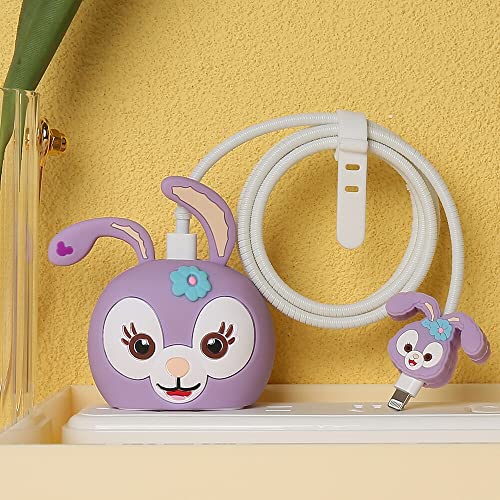 3D Cute Cartoon Series Fast Charger Protector For iPhone 18W 20W iPhone 14 13 12 11 Pro Max Fast Charging Cable charger Head Protective Cover Cable Accessory Data Cable protective Sleeve, No.01(4in1)