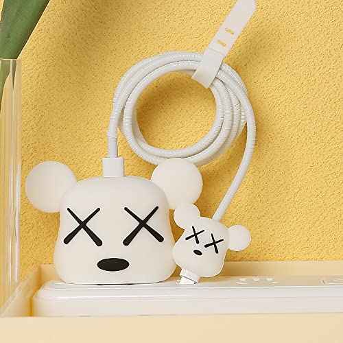 3D Cute Cartoon Series Fast Charger Protector For iPhone 18W 20W iPhone 14 13 12 11 Pro Max Fast Charging Cable charger Head Protective Cover Cable Accessory Data Cable protective Sleeve, No.01(4in1)