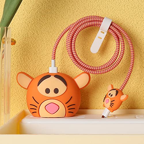 3D Cute Cartoon Series Fast Charger Protector For iPhone 18W 20W iPhone 14 13 12 11 Pro Max Fast Charging Cable charger Head Protective Cover Cable Accessory Data Cable protective Sleeve, No.01(4in1)