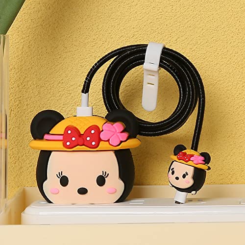 3D Cute Cartoon Series Fast Charger Protector For iPhone 18W 20W iPhone 14 13 12 11 Pro Max Fast Charging Cable charger Head Protective Cover Cable Accessory Data Cable protective Sleeve, No.01(4in1)