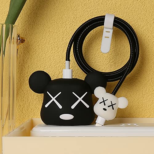 3D Cute Cartoon Series Fast Charger Protector For iPhone 18W 20W iPhone 14 13 12 11 Pro Max Fast Charging Cable charger Head Protective Cover Cable Accessory Data Cable protective Sleeve, No.01(4in1)