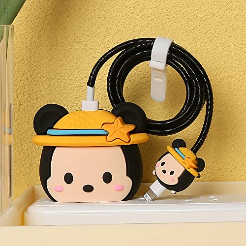 3D Cute Cartoon Series Fast Charger Protector For iPhone 18W 20W iPhone 14 13 12 11 Pro Max Fast Charging Cable charger Head Protective Cover Cable Accessory Data Cable protective Sleeve, No.01(4in1)