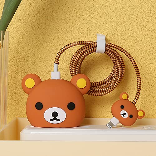 3D Cute Cartoon Series Fast Charger Protector For iPhone 18W 20W iPhone 14 13 12 11 Pro Max Fast Charging Cable charger Head Protective Cover Cable Accessory Data Cable protective Sleeve, No.01(4in1)