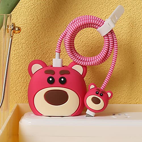 3D Cute Cartoon Series Fast Charger Protector For iPhone 18W 20W iPhone 14 13 12 11 Pro Max Fast Charging Cable charger Head Protective Cover Cable Accessory Data Cable protective Sleeve, No.01(4in1)