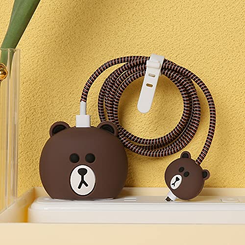 3D Cute Cartoon Series Fast Charger Protector For iPhone 18W 20W iPhone 14 13 12 11 Pro Max Fast Charging Cable charger Head Protective Cover Cable Accessory Data Cable protective Sleeve, No.01(4in1)