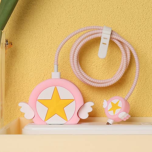 3D Cute Cartoon Series Fast Charger Protector For iPhone 18W 20W iPhone 14 13 12 11 Pro Max Fast Charging Cable charger Head Protective Cover Cable Accessory Data Cable protective Sleeve, No.01(4in1)