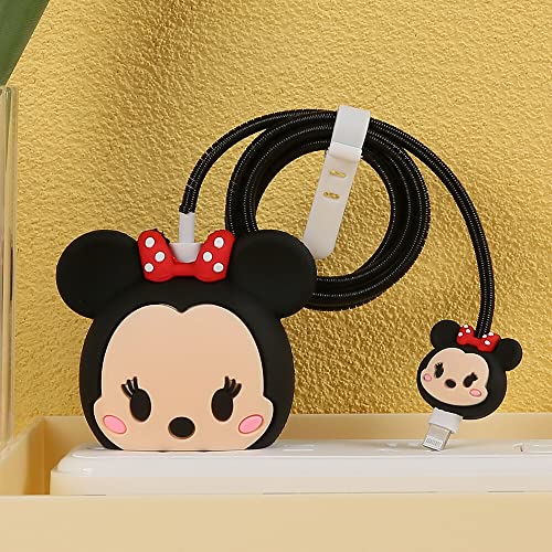 3D Cute Cartoon Series Fast Charger Protector For iPhone 18W 20W iPhone 14 13 12 11 Pro Max Fast Charging Cable charger Head Protective Cover Cable Accessory Data Cable protective Sleeve, No.01(4in1)