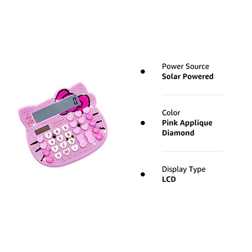 Hello Kitty Calculator, Xinyu Lighting Creative and Cute Solar Calculator, 12-Digit LCD Display, Suitable for Adults and Children, Solar and Battery Powered (White Jewel Model)