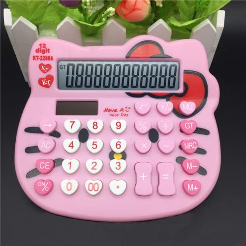 Hello Kitty Calculator, Xinyu Lighting Creative and Cute Solar Calculator, 12-Digit LCD Display, Suitable for Adults and Children, Solar and Battery Powered (White Jewel Model)