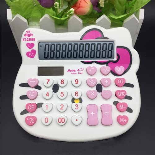 Hello Kitty Calculator, Xinyu Lighting Creative and Cute Solar Calculator, 12-Digit LCD Display, Suitable for Adults and Children, Solar and Battery Powered (White Jewel Model)