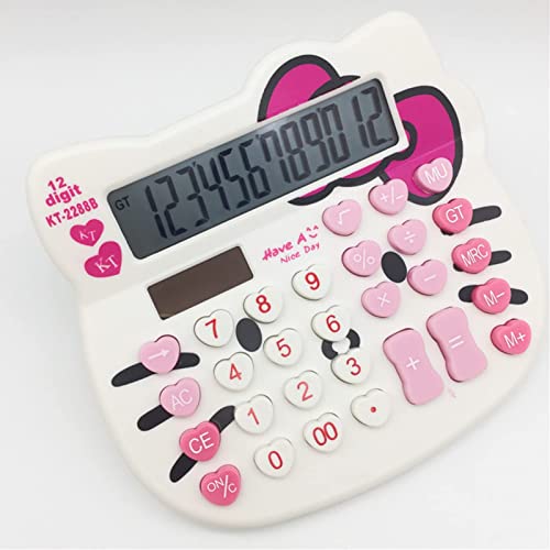 Hello Kitty Calculator, Xinyu Lighting Creative and Cute Solar Calculator, 12-Digit LCD Display, Suitable for Adults and Children, Solar and Battery Powered (White Jewel Model)