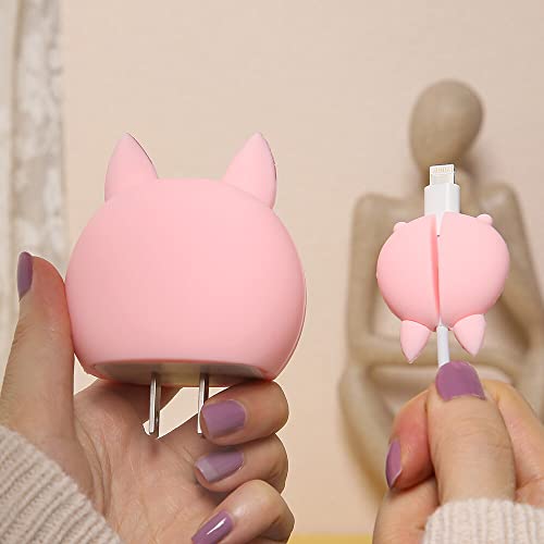 3D Cute Cartoon Series Fast Charger Protector For iPhone 18W 20W iPhone 14 13 12 11 Pro Max Fast Charging Cable charger Head Protective Cover Cable Accessory Data Cable protective Sleeve, No.01(4in1)