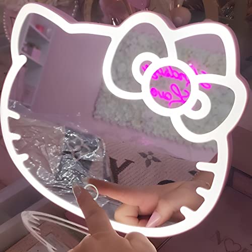 Impressions Vanity Supercute Hello Kitty Tabletop Desk Mirror with Lights and Touch Sensor Switch, Adjustable Tri Tone LED Lighted Makeup Mirror with Hidden Extendable Tray and Phone Holder