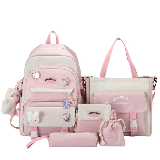 Donloise 5Pcs Kawaii Backpack with Aesthetic Pin Accessories Cute Laptop Ita Bag for Back to School Stationary Supplies (Pink)