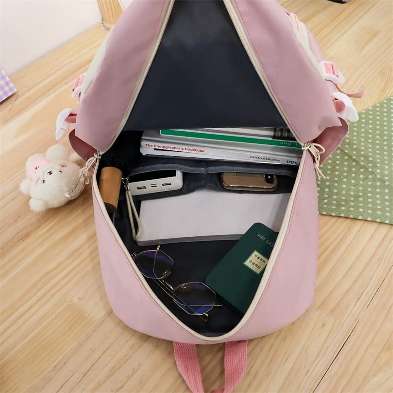 Donloise 5Pcs Kawaii Backpack with Aesthetic Pin Accessories Cute Laptop Ita Bag for Back to School Stationary Supplies (Pink)