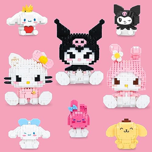 Kawaii Mini Building Blocks, 8PCS Cute Anime Figures Toys Desk Decoration,Cartoon Bricks Block Model Kit for Intelligence Education, Birthday Gift