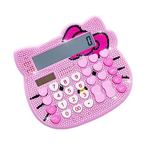 Hello Kitty Calculator, Xinyu Lighting Creative and Cute Solar Calculator, 12-Digit LCD Display, Suitable for Adults and Children, Solar and Battery Powered (White Jewel Model)