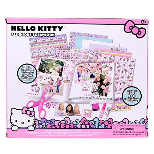 Hello Kitty All-in-One DIY , Design Your Own Scrapbook with Over 250 Essentials, Great Hello Kitty Toys for Weekend Activity, Photo & Keepsake Album for Kids Ages 5, 6, 7, 8, 9, Small, Multicolor