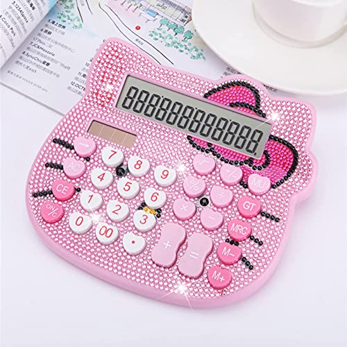 Hello Kitty Calculator, Xinyu Lighting Creative and Cute Solar Calculator, 12-Digit LCD Display, Suitable for Adults and Children, Solar and Battery Powered (White Jewel Model)