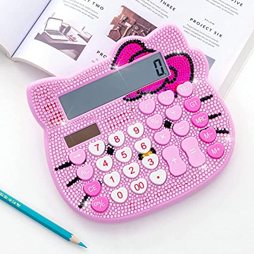 Hello Kitty Calculator, Xinyu Lighting Creative and Cute Solar Calculator, 12-Digit LCD Display, Suitable for Adults and Children, Solar and Battery Powered (White Jewel Model)