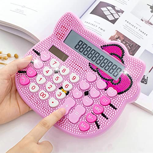 Hello Kitty Calculator, Xinyu Lighting Creative and Cute Solar Calculator, 12-Digit LCD Display, Suitable for Adults and Children, Solar and Battery Powered (White Jewel Model)