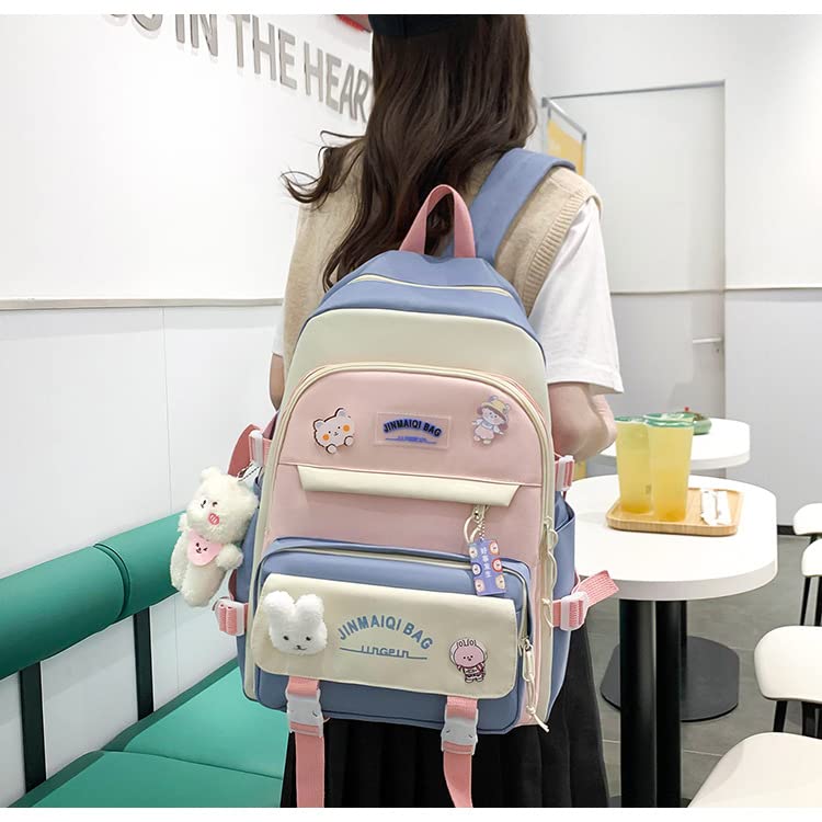 Donloise 5Pcs Kawaii Backpack with Aesthetic Pin Accessories Cute Laptop Ita Bag for Back to School Stationary Supplies (Pink)