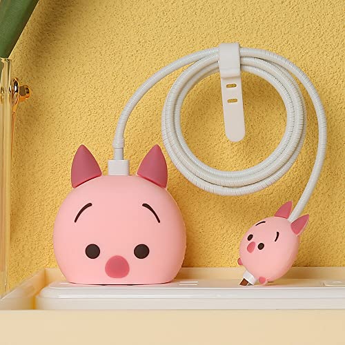 3D Cute Cartoon Series Fast Charger Protector For iPhone 18W 20W iPhone 14 13 12 11 Pro Max Fast Charging Cable charger Head Protective Cover Cable Accessory Data Cable protective Sleeve, No.01(4in1)