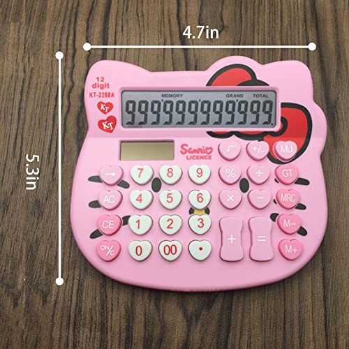 Hello Kitty Calculator, Xinyu Lighting Creative and Cute Solar Calculator, 12-Digit LCD Display, Suitable for Adults and Children, Solar and Battery Powered (White Jewel Model)