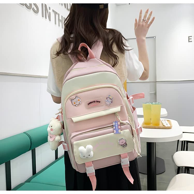 Donloise 5Pcs Kawaii Backpack with Aesthetic Pin Accessories Cute Laptop Ita Bag for Back to School Stationary Supplies (Pink)