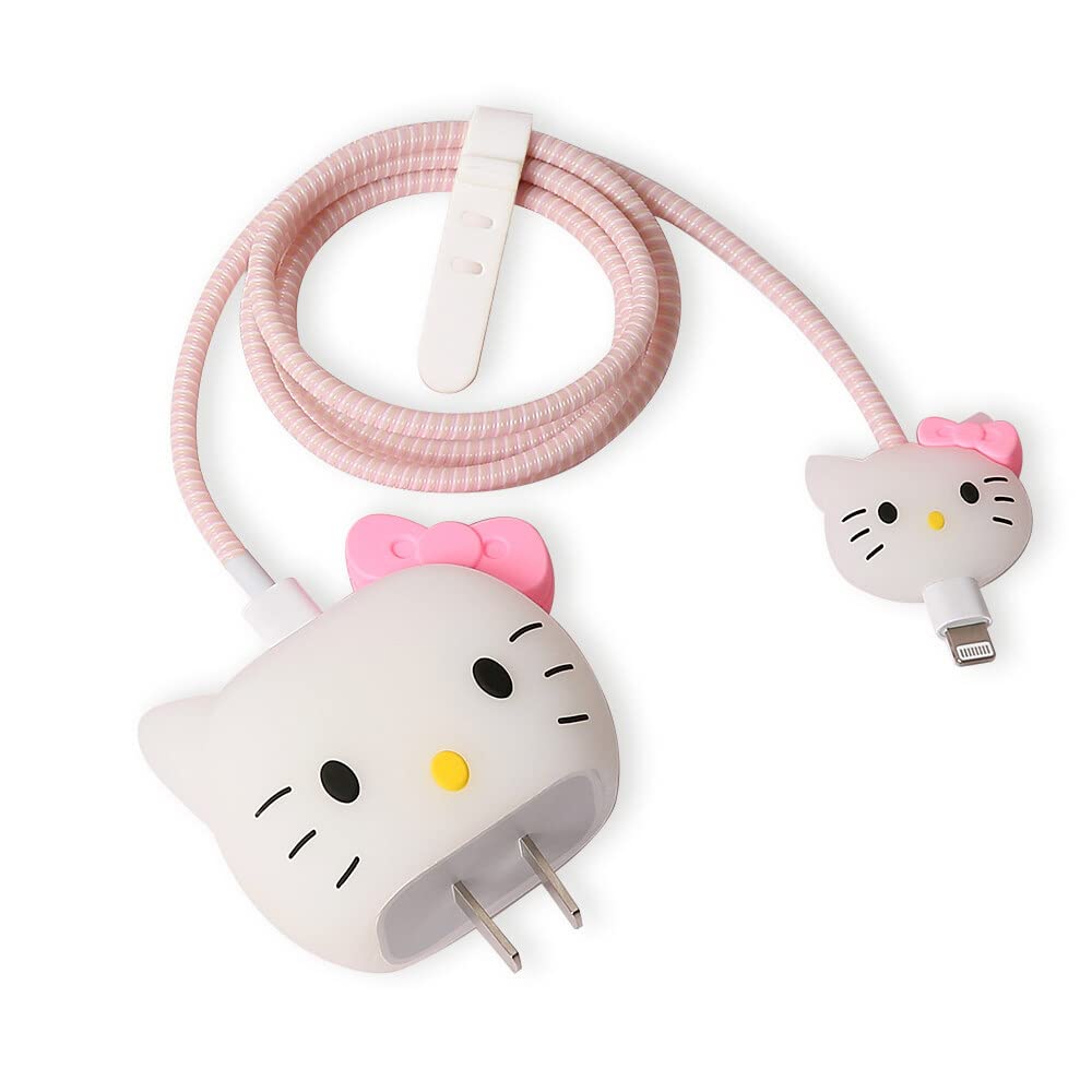 3D Cute Cartoon Series Fast Charger Protector For iPhone 18W 20W iPhone 14 13 12 11 Pro Max Fast Charging Cable charger Head Protective Cover Cable Accessory Data Cable protective Sleeve, No.01(4in1)