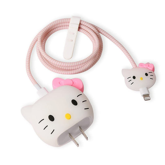 3D Cute Cartoon Series Fast Charger Protector For iPhone 18W 20W iPhone 14 13 12 11 Pro Max Fast Charging Cable charger Head Protective Cover Cable Accessory Data Cable protective Sleeve, No.01(4in1)