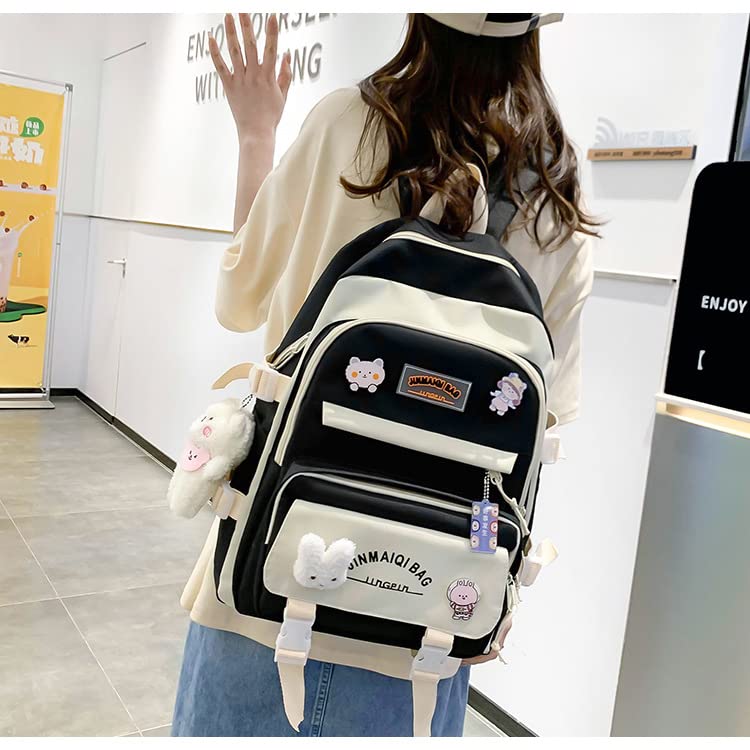 Donloise 5Pcs Kawaii Backpack with Aesthetic Pin Accessories Cute Laptop Ita Bag for Back to School Stationary Supplies (Pink)