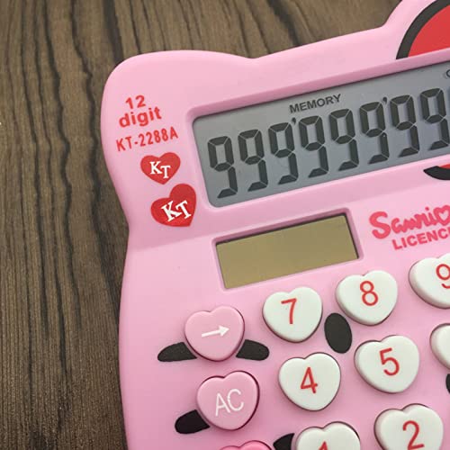 Hello Kitty Calculator, Xinyu Lighting Creative and Cute Solar Calculator, 12-Digit LCD Display, Suitable for Adults and Children, Solar and Battery Powered (White Jewel Model)