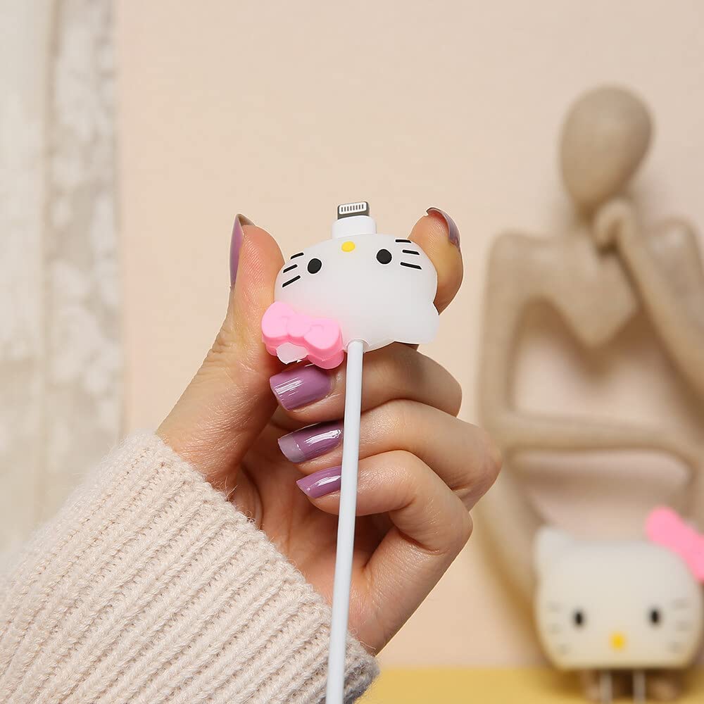 3D Cute Cartoon Series Fast Charger Protector For iPhone 18W 20W iPhone 14 13 12 11 Pro Max Fast Charging Cable charger Head Protective Cover Cable Accessory Data Cable protective Sleeve, No.01(4in1)