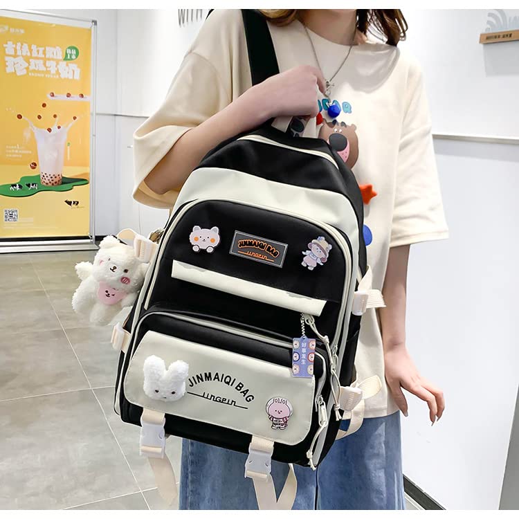 Donloise 5Pcs Kawaii Backpack with Aesthetic Pin Accessories Cute Laptop Ita Bag for Back to School Stationary Supplies (Pink)