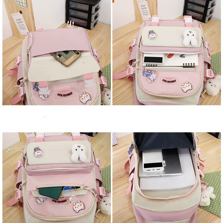 Donloise 5Pcs Kawaii Backpack with Aesthetic Pin Accessories Cute Laptop Ita Bag for Back to School Stationary Supplies (Pink)